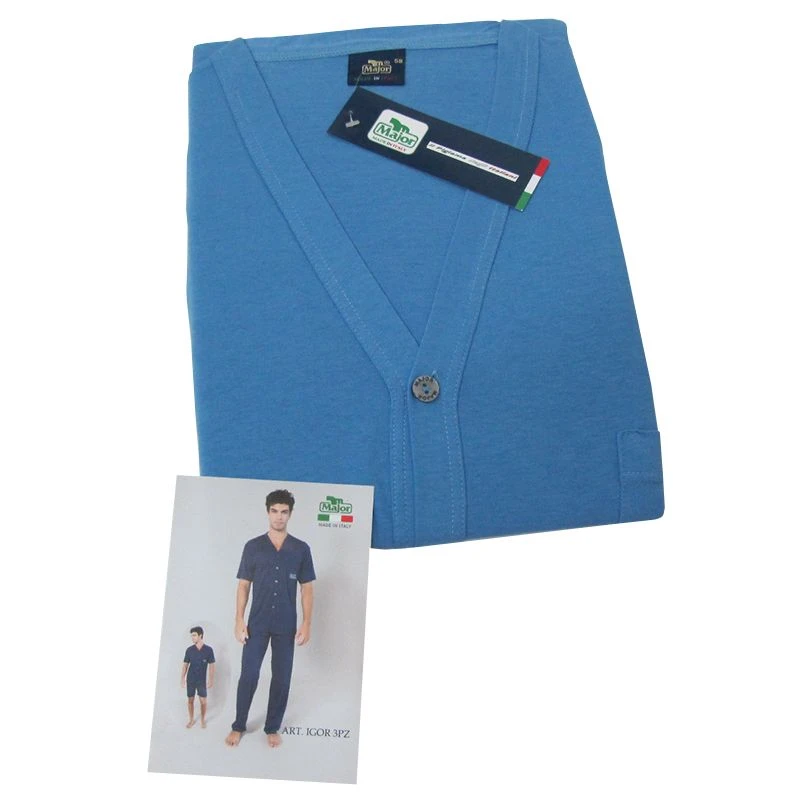 PIGIAMA GIACCA UOMO 3 PEZZI MAJOR 100% COTONE TG 48/50/52/54/56/58/60 2 COL F631 4 PIGIAMA GIACCA UOMO 3 PEZZI MAJOR 100% COTONE TG 48/50/52/54/56/58/60 2 COL F631 - immagine 2