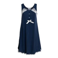 Camicia Da Notte Brenda Di Toscana Lingerie In Cotone Z350 -Prodotti Per La Casa camicia da notte spalla larga toscana lingerie brenda in cotone blu 5