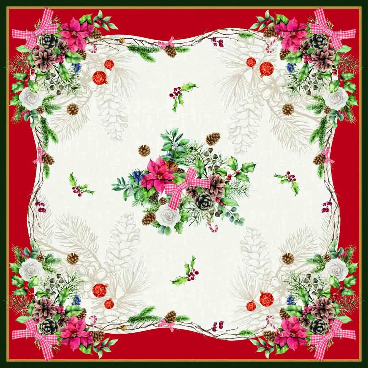 Centrotavola Natalizio Felisia In Puro Cotone 90x90 Cm X041 4 Centrotavola Natalizio Felisia In Puro Cotone 90x90 Cm X041 - immagine 2