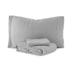Completo Lenzuola In Pile Pois - Dimensioni Varie Z706 -Prodotti Per La Casa completo lenzuola in pile pois grigio 2