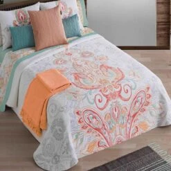 Copriletto Leggero Paisley Di Manterol Matrimoniale Y545 -Prodotti Per La Casa copriletto matrimoniale con federe paisley manterol arancione 5