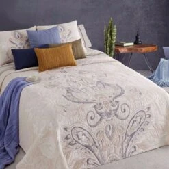 Copriletto Leggero Paisley Di Manterol Matrimoniale Y545 -Prodotti Per La Casa copriletto matrimoniale con federe paisley manterol azzurro 5