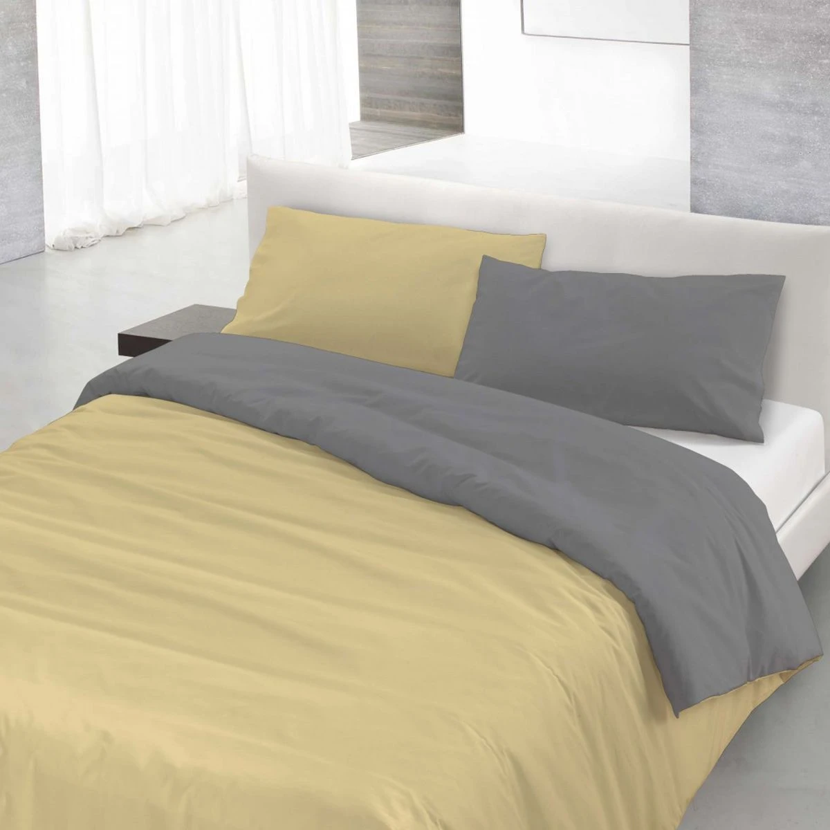 Parure Copripiumino Bicolore 100% Cotone Singolo Una Piazza Made In Italy N201 - immagine 5