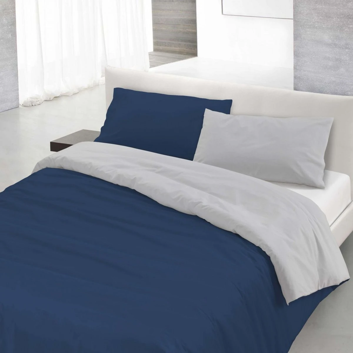 Parure Copripiumino Bicolore 100% Cotone Singolo Una Piazza Made In Italy N201 - immagine 3