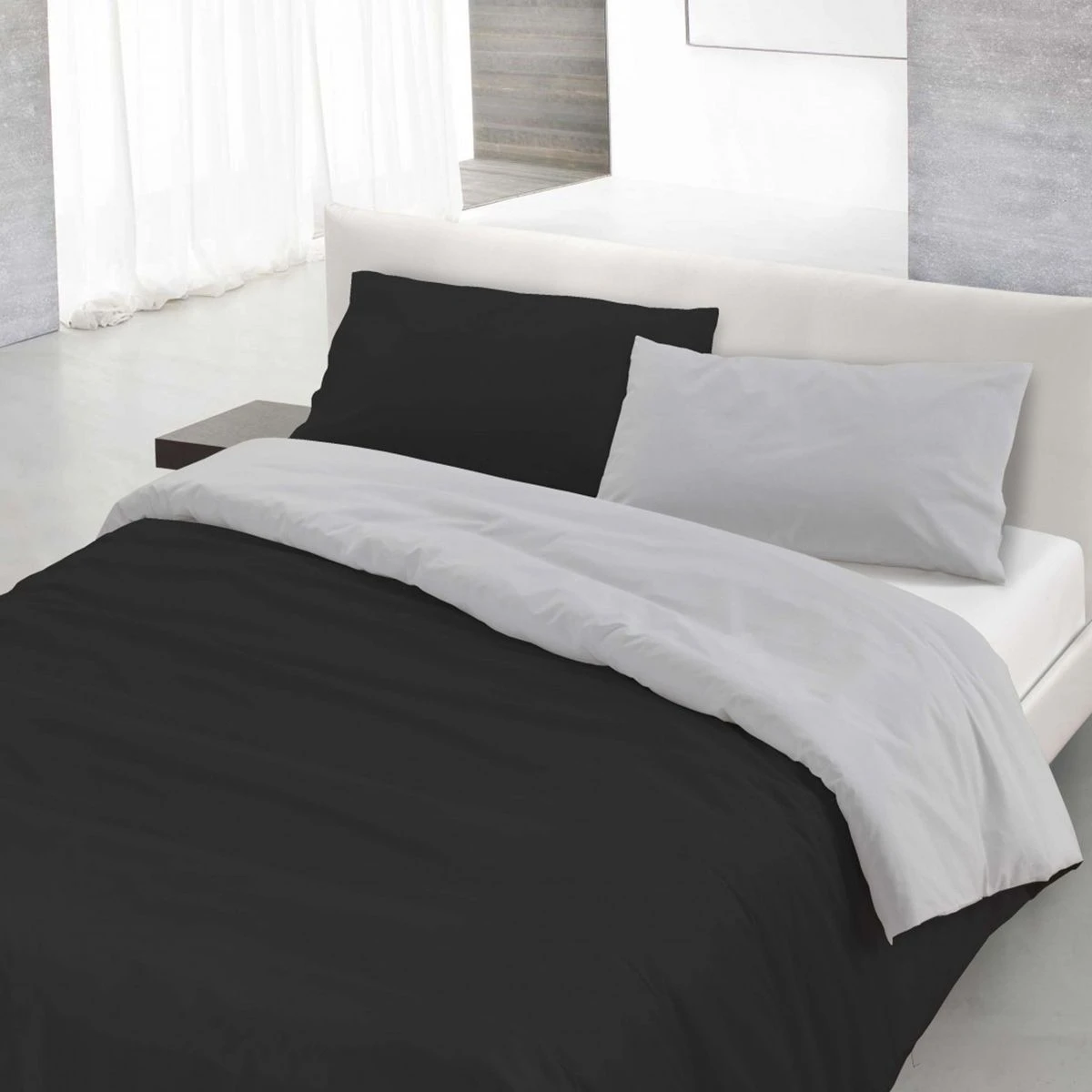 Parure Copripiumino Bicolore 100% Cotone Singolo Una Piazza Made In Italy N201 - immagine 4