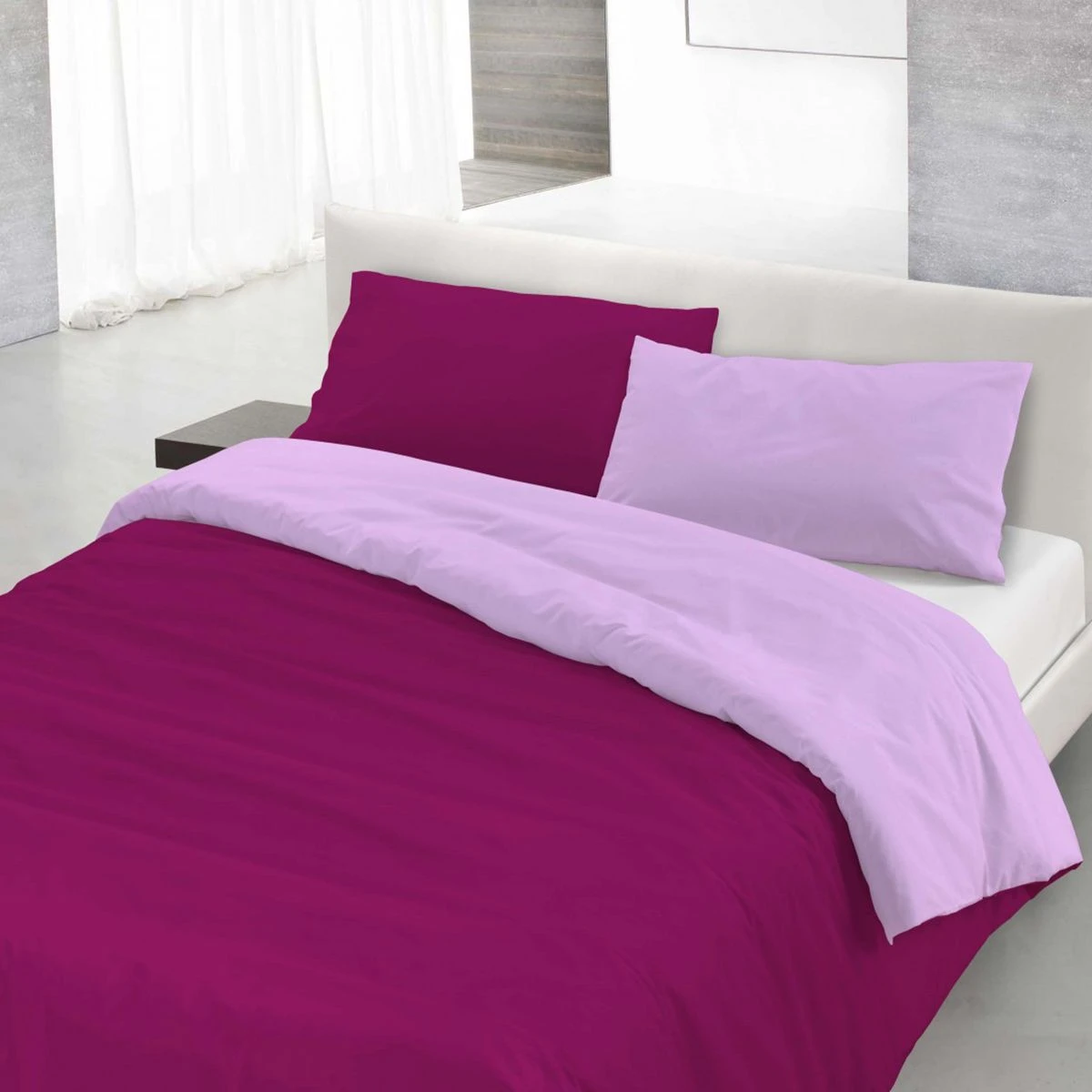 Parure Copripiumino Bicolore 100% Cotone Singolo Una Piazza Made In Italy N201 - immagine 2