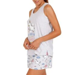 Pigiama Donna Estivo Mr. Wonderful In Cotone 55721 Y709 -Prodotti Per La Casa pigiama estivo da donna mr wonderful 55721 in cotone grigio melange 3 5