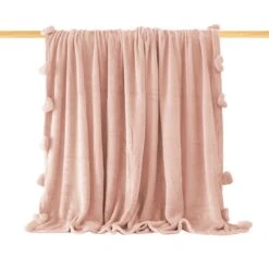 Plaid In Pile Con Cuori Pon Pon 160x210 Cm Una Piazza E Mezza - Tinta Unita N730 -Prodotti Per La Casa plaid pile una piazza e mezza tinta unita rosa