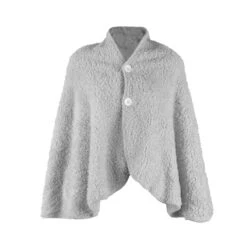 Poncho Donna Soffice In Pile Sherpa Y469 -Prodotti Per La Casa poncho donna soffice grigio chiaro 7