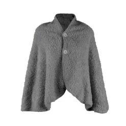 Poncho Donna Soffice In Pile Sherpa Y469 -Prodotti Per La Casa poncho donna soffice grigio scuro 7