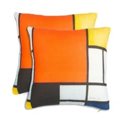Coppia Cuscini Arredo Composizione Mondrian Di Randi In Cotone Y405