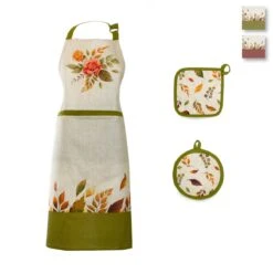 Set Grembiule + Presine Margaret In Puro Cotone Con Stampa Digitale W488