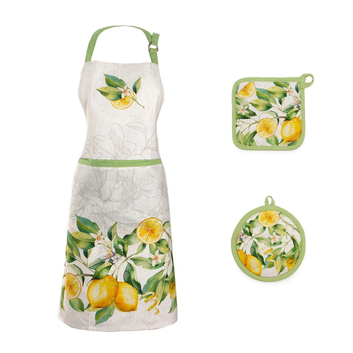 Set Grembiule + Presine Zagara In Puro Cotone K145 3 Set Grembiule + Presine Zagara In Puro Cotone K145