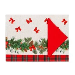 Set Tovaglietta + Tovagliolo Natalizio Chalet In Puro Cotone K847