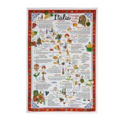 Strofinaccio Cucina Asciugapiatti Italia Formaggi&Vini In Puro Cotone T991