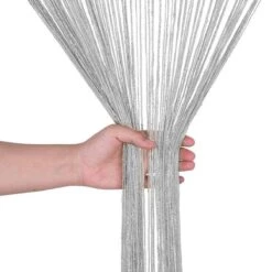 Tenda Arredo A Fili Millerighe Glitterata 140x290 Cm W017 -Prodotti Per La Casa tenda a fili millerighe in lurex bianco 2 1