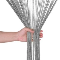 Tenda Arredo A Fili Millerighe Glitterata 140x290 Cm W017 -Prodotti Per La Casa tenda a fili millerighe in lurex grigio 2 1