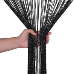 Tenda Arredo A Fili Millerighe Glitterata 140x290 Cm W017 -Prodotti Per La Casa tenda a fili millerighe in lurex nero 2 1