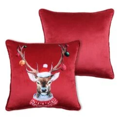 Cuscino Arredo Natalizio Joyeux Rosso J329 -Prodotti Per La Casa uscino arredo natalizio joyeux rosso fronte retro
